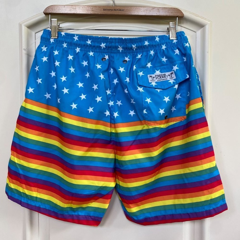 Free Planet Mens Swimming Trunks Size Medium Swim Shorts Rainbow Pride LGBTQ New - Picture 4 of 11